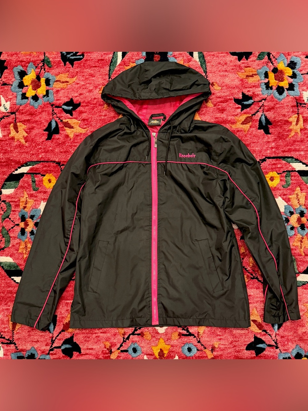 🎢 Knoebels embroidered rain jacket coat size women's small black pink